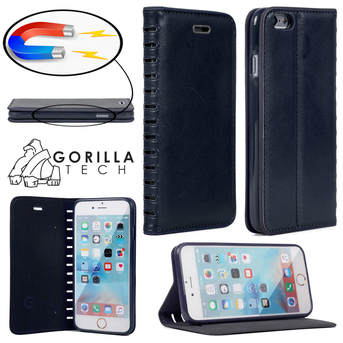 Étui PVC Book Cuir Gorilla Tech Bleu Foncé Pour Apple iPhone 6 Plus