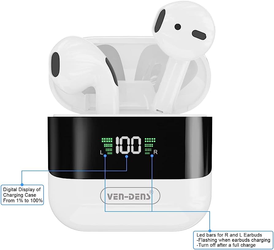 Ecouteur Bluetooth Blanc Ven-Dens VD-BT008 avec écran intelligent Compatible IOS et Android