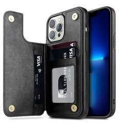 Etui portefeuille Gorilla Tech premium en cuir noir avec porte carte intégré pour Apple iPhone 13