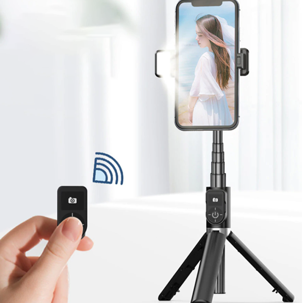 Selfie stick/trépied avec flash 360 bluetooth noir (qualité premium)
