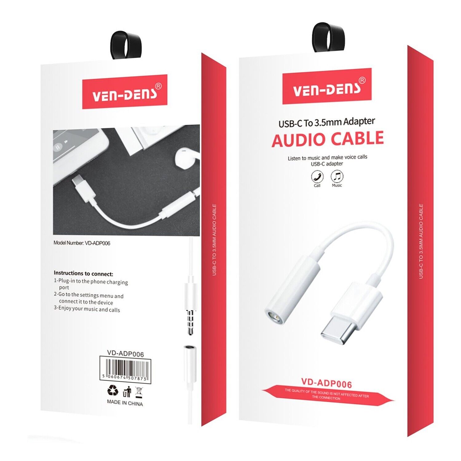 Adaptateur Cable Type-C Vers Mini-Jack 3,5 Mm Ven-Dens VD-ADP006