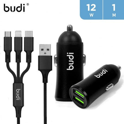 Budi Chargeur Voiture 3-en-1 + Dual USB Chargeur Voiture - CC627T3B