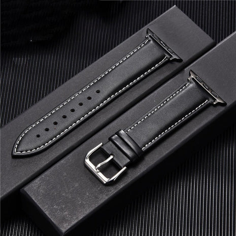 Bracelet  Vintage En Cuir Noir Pour Apple Watch Taille 44mm/45mm/46mm/49mm