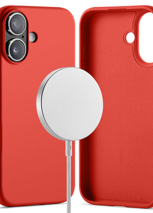 Coque De Charge Magnétique Sans Fil Magsafe En Silicone Rouge Souple Pour iPhone 17
