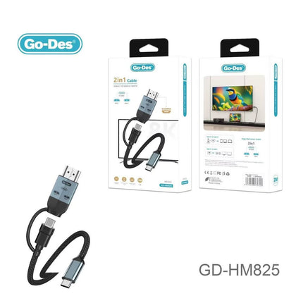 Câble USB-C vers USB-C/HDTV 2-en-1 Go-Des GD-HM825, 8K (2 m)