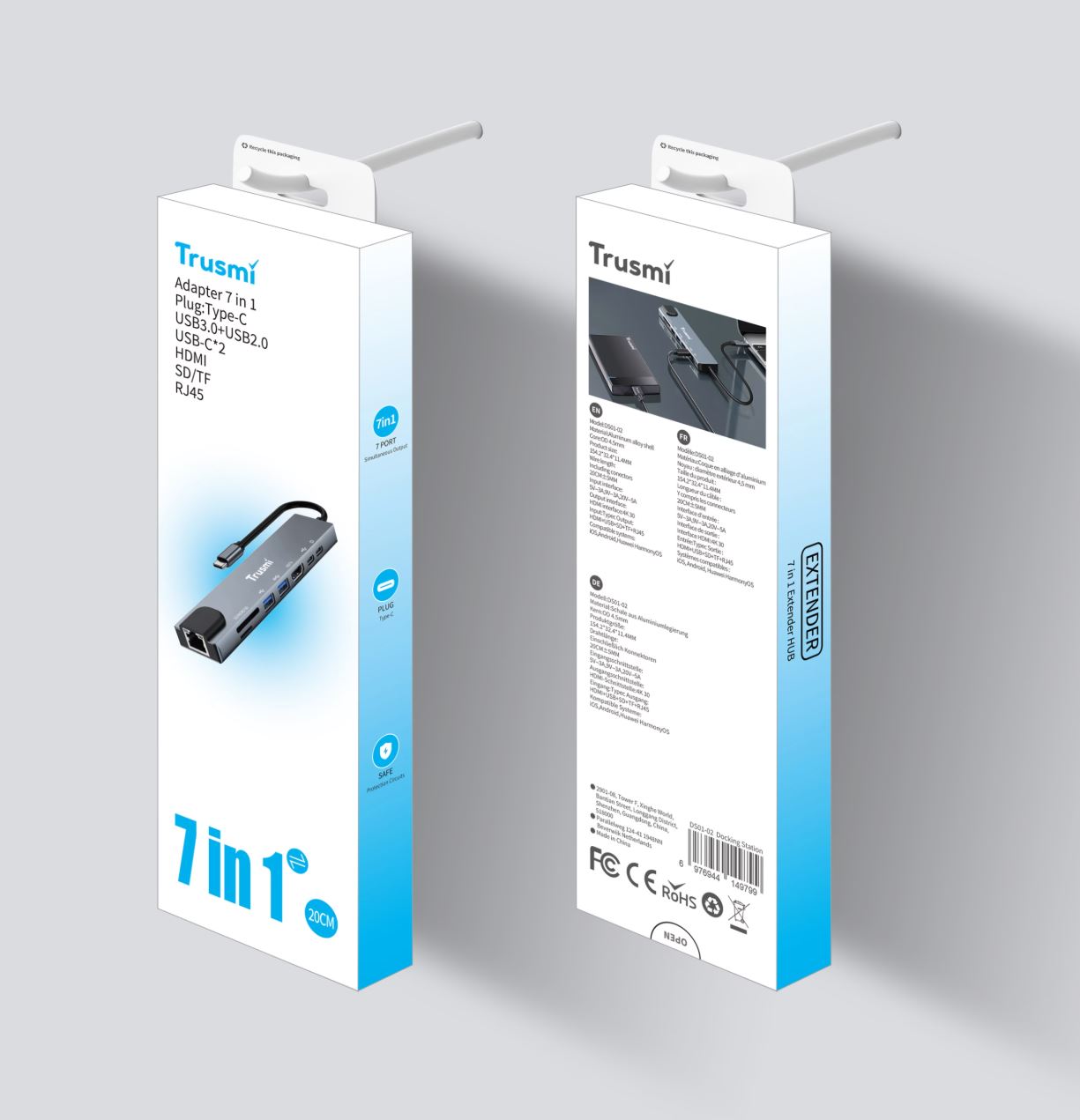Adaptateur  Type-C To USB 3.02+Type-C 2+HDMI+RJ45+SD/TF PD100W