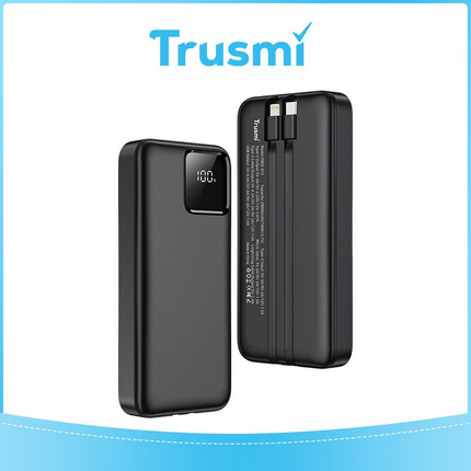 TRUSMI Batterie Externe 20000mAh | 22.5W Charge Rapide | Built in iPhone & Type C Cables | Écran Digital – Black - PB02-013
