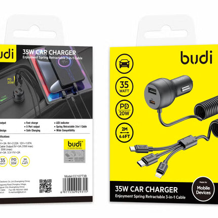 Budi Chargeur Voiture 3-en-1 + USB To T.C Chargeur Voiture - CC107T3B