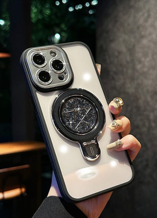 Coque a Support  Magnetique Qualité Premium Effet  Pailletes En Poudre Avec Branches d'Etoiles De Couleur Noir  pour Apple iPhone 14 Pro Max