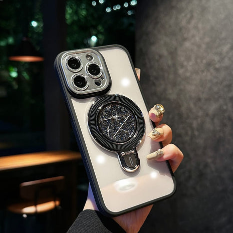 Coque a Support  Magnetique Qualité Premium Effet  Pailletes En Poudre Avec Branches d'Etoiles De Couleur Noir  pour Apple iPhone 14 Pro Max