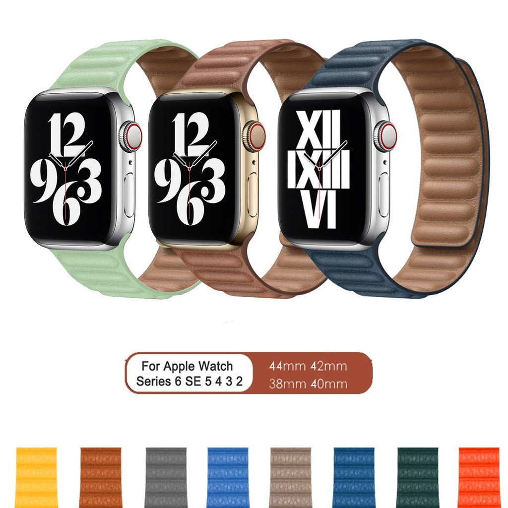 Bracelet En Cuir et Silicone Magnétique Noir Pour Apple Watch Taille 44mm/45mm/46mm/49mm