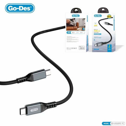 Câble Tressé USB-C vers USB-C Go-Des GD-UC629TC-TC, Charge Rapide 60W (2 m)