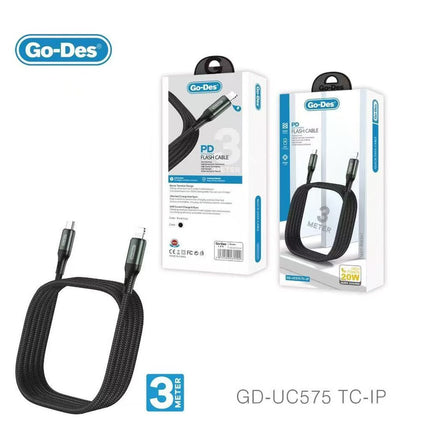 Câble USB-C vers Lightning Go-Des GD-UC575, Charge Ultra-Rapide 20W (3 m)