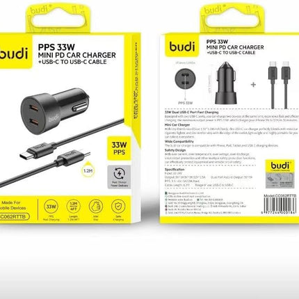 Budi Chargeur Voiture Dual T.C Chargeur Voiture + C to C Câble - CC622RTTB