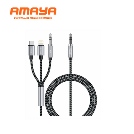 Câble Audio 3-en-1 Amaya AUX-05, Jack 3,5mm vers 3,5mm/USB-C/Lightning