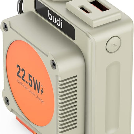 Budi Batterie Externe PB815H 10000mAh 22.5W Cable Type C Rétractable de 56cm – PD + Charge Rapide - QC3.0