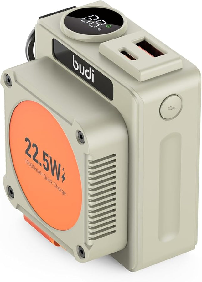 Budi Batterie Externe PB815H 10000mAh 22.5W Cable Type C Rétractable de 56cm – PD + Charge Rapide - QC3.0
