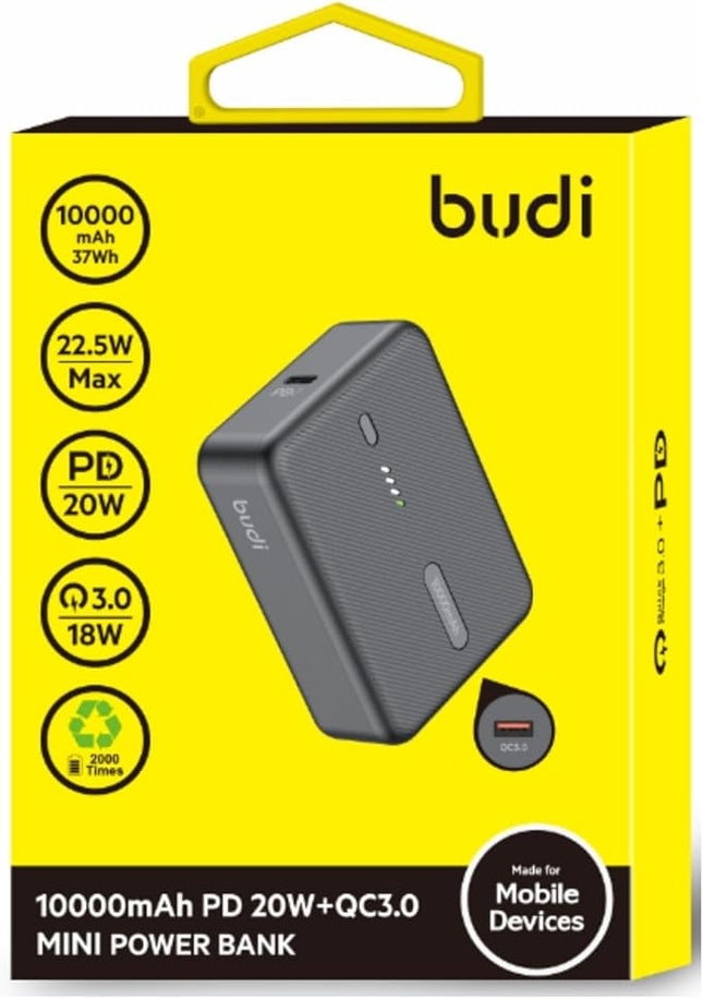 Budi Batterie Externe 10000mAh  – 20W PD + QC3.0 Charge Rapide, Compact & Lightweight - PB097B