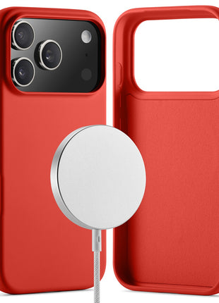 Coque De Charge Magnétique Sans Fil Magsafe En Silicone Rouge Souple Pour iPhone 17 Pro