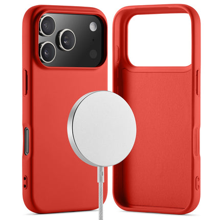 Coque De Charge Premium Magsafe En Silicone Souple (Rouge) Pour iPhone 17 Pro