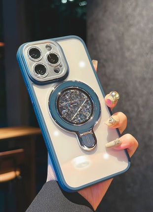 Coque a Support  Magnetique Qualité Premium Effet  Pailletes En Poudre Avec Branches d'Etoiles De Couleur Bleu Clair  pour Apple iPhone 15 Pro Max
