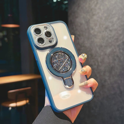 Coque a Support  Magnetique Qualité Premium Effet  Pailletes En Poudre Avec Branches d'Etoiles De Couleur Bleu Clair  pour Apple iPhone 15 Pro Max