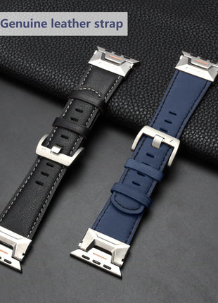 Bracelet  En Cuir de Veau Bleu Pour Apple Watch Taille 44mm/45mm/46mm/49mm