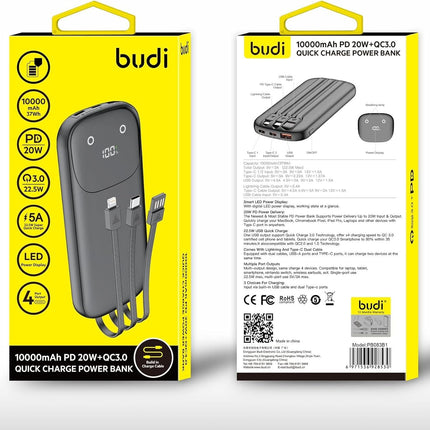Budi Batterie Externe 10000mAh Charge Rapide PD Batterie Externe - 20W+QC3.0