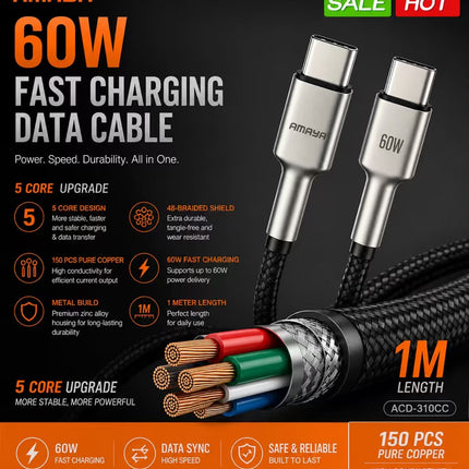 Câble USB-C vers USB-C Amaya ACD-310CC Charge Rapide 60W (1 m)