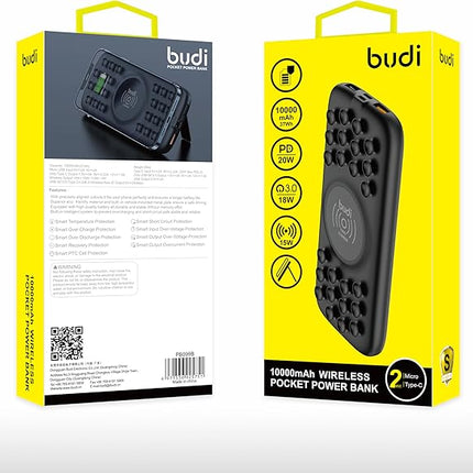 Budi Batterie Externe 10000mAh Sans Fil Pocket  – Charge Rapide, Compact & Léger  - PB099B