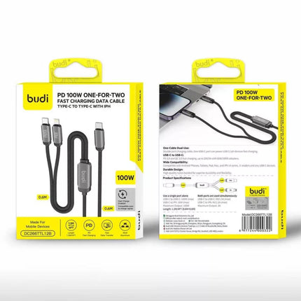 Câble budi 2-en-1 PD 100W (USB-C + Lightning) - 1,2m - DC266TTT12B