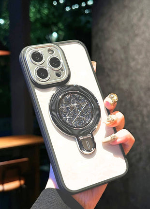 Coque a Support  Magnetique Qualité Premium Effet  Pailletes En Poudre Avec Branches d'Etoiles De Couleur Gris pour Apple iPhone 15 Pro Max