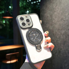 Coque a Support  Magnetique Qualité Premium Effet  Pailletes En Poudre Avec Branches d'Etoiles De Couleur Gris pour Apple iPhone 15 Pro Max