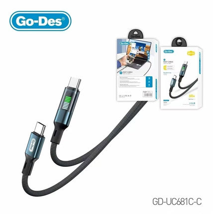 Câble USB-C vers USB-C Go-Des GD-UC681C-C, Charge Rapide 60W (1,2 m)