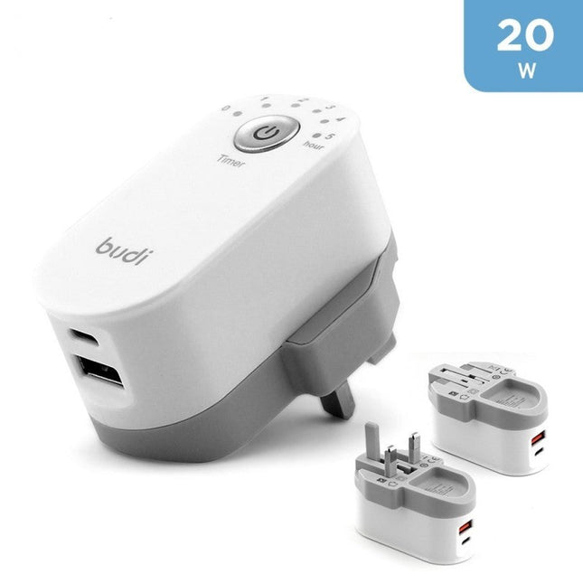 Budi Chargeur Secteur PD 20W + Chargeur QC3.0 avec Minuteur