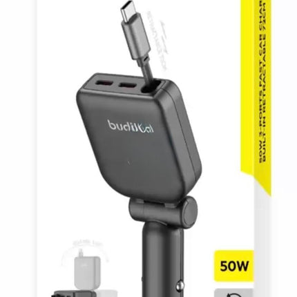 Budi 50W 3-Port Chargeur Rapide Voiture avec C Câble - CC605B