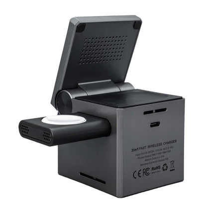 Station De Recharge Sans fil 3‑en‑1 Qi2 Cube TRUSMI CD02‑01 – Gris