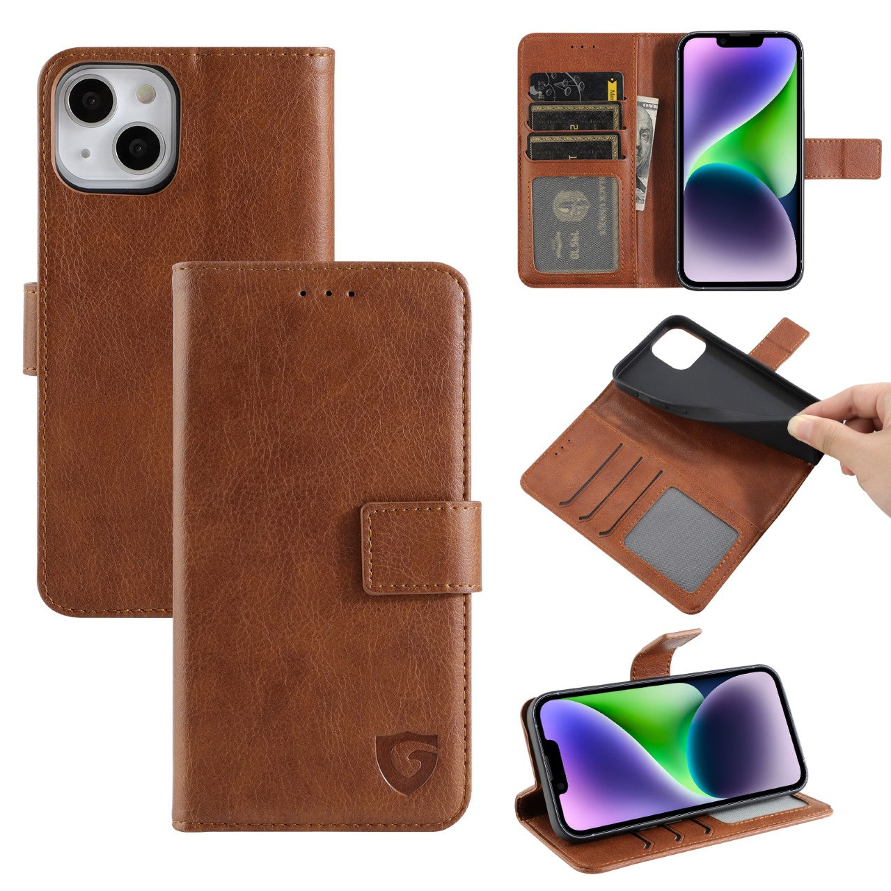 Étui portefeuille classique Gadget Shield pour Apple iPhone 15 Pro Max, marron