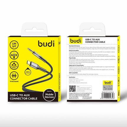 Câble Audio budi USB-C vers Jack 3.5mm (1,2m) - Tressé - DC131TX12A