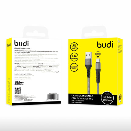 Câble budi USB-A vers Lightning 2,4A (2m) - Tressé