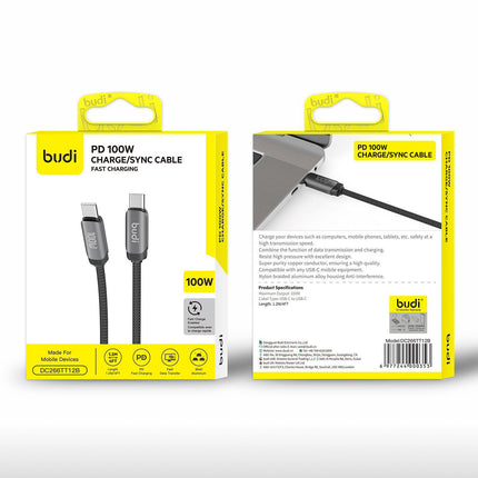 Câble budi USB-C vers USB-C PD 100W (1,2m) - Gris Tressé