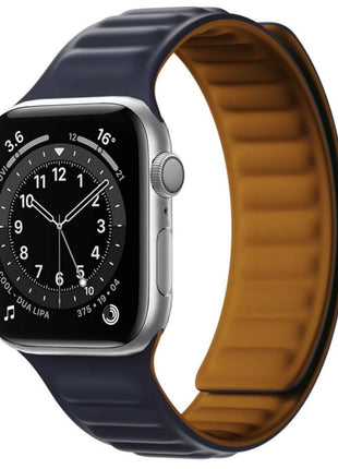 Bracelet En Cuir et Silicone Magnétique Noir Pour Apple Watch Taille 44mm/45mm/46mm/49mm