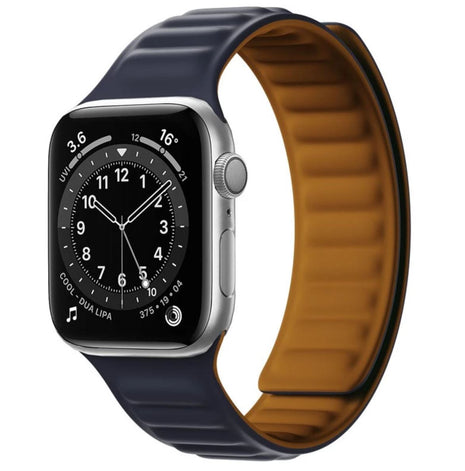 Bracelet En Cuir et Silicone Magnétique Noir Pour Apple Watch Taille 44mm/45mm/46mm/49mm