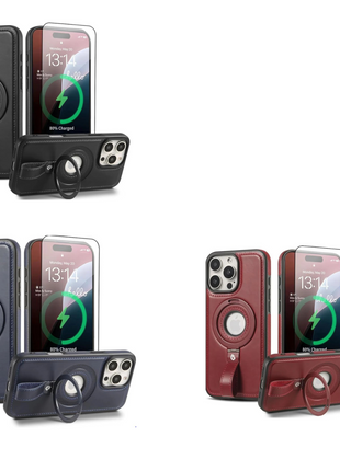 Coque Cuir Marron iPhone 16 Pro Max avec Grip Loop – Compatible MagSafe, Support Rotatif, Protection Antichoc