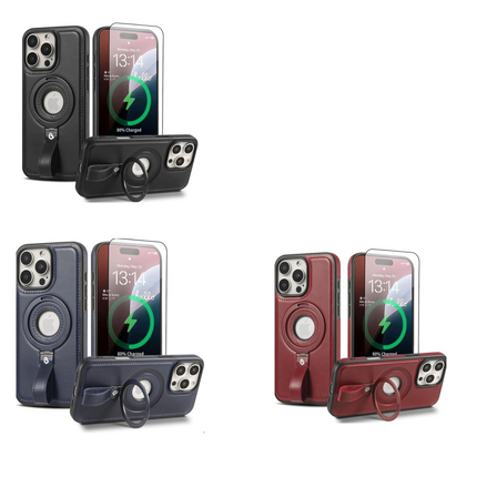 Coque Cuir Marron iPhone 16 Pro Max avec Grip Loop – Compatible MagSafe, Support Rotatif, Protection Antichoc