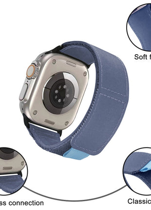 Bracelet En Nylon Tissé Bleu Pour Apple Watch Taille 44mm/45mm/46mm/49mm