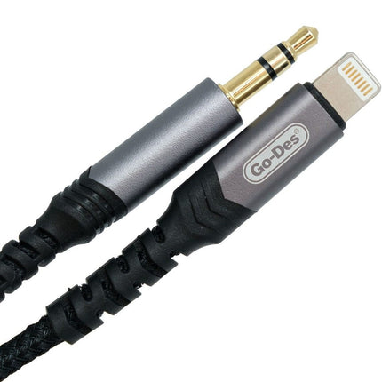 Câble Audio Go-Des Lightning vers Jack 3.5mm (AUX) - Gris Tressé