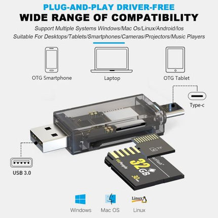 Lecteur de Carte Go-Des 2-en-1 (SD/MicroSD) vers USB-C & USB 3.0 - Transparent - GD-DK006