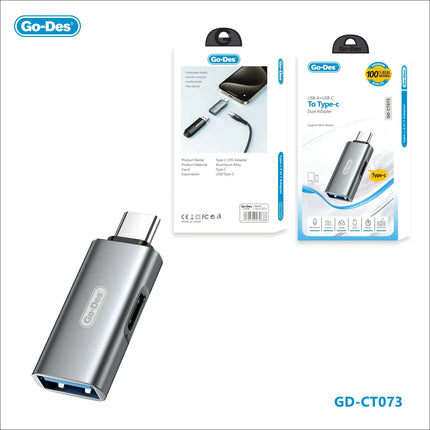 Adaptateur Double USB-C/USB-A OTG Go-Des GD-CT073, Charge PD 60W (2-en-1)