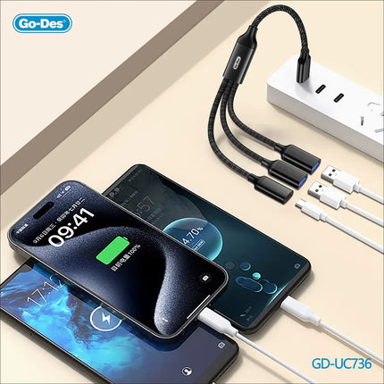 Adaptateur Multiport USB-C Go-Des GD-UC736, Hub OTG et Répartiteur USB